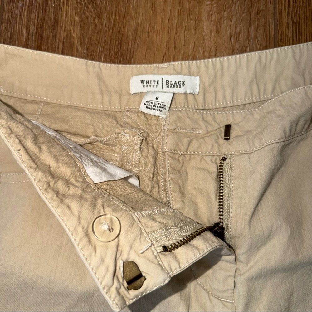 White House Black Market Embroidered Beige Cargo Pants with Side Ties Size 8 - Picture 5 of 5